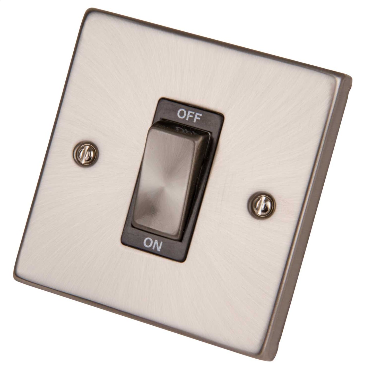 Scolmore Click Deco 45A DP 1 Gang Light Switch Metal / Black Insert Satin Chrome