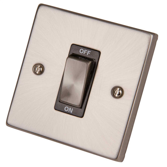 Scolmore Click Deco 45A DP 1 Gang Light Switch Metal / Black Insert Satin Chrome