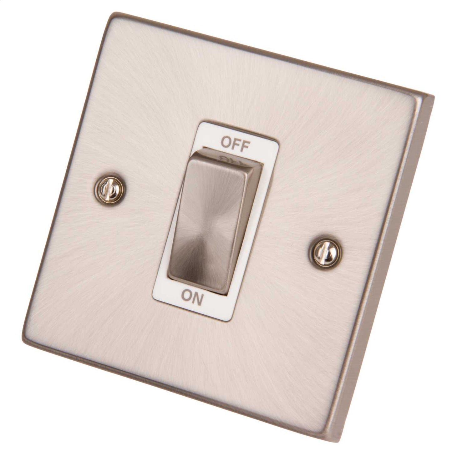 Scolmore Click Deco 45A DP 1 Gang Light Switch Metal / White Insert Satin Chrome
