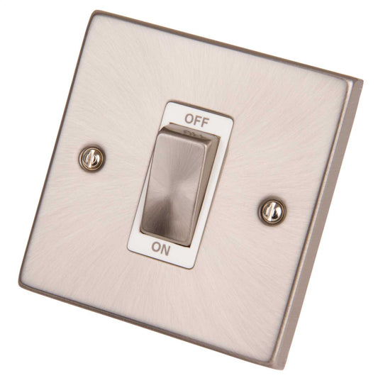 Scolmore Click Deco 45A DP 1 Gang Light Switch Metal / White Insert Satin Chrome
