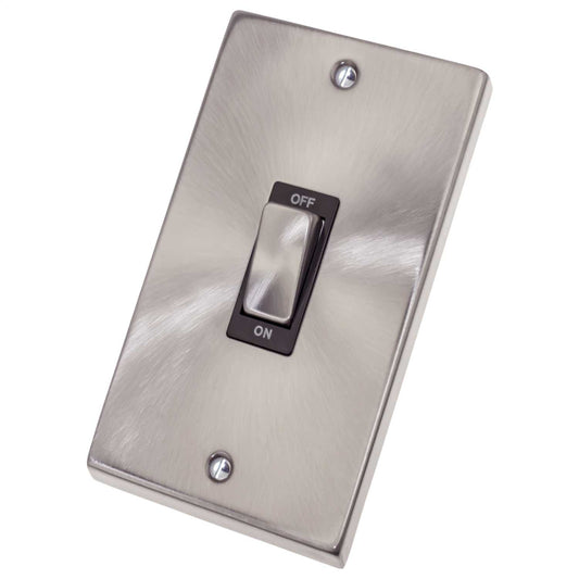 Scolmore Click Deco 45A DP 2 Gang Vertical Switch Metal / Black Insert Satin Chrome