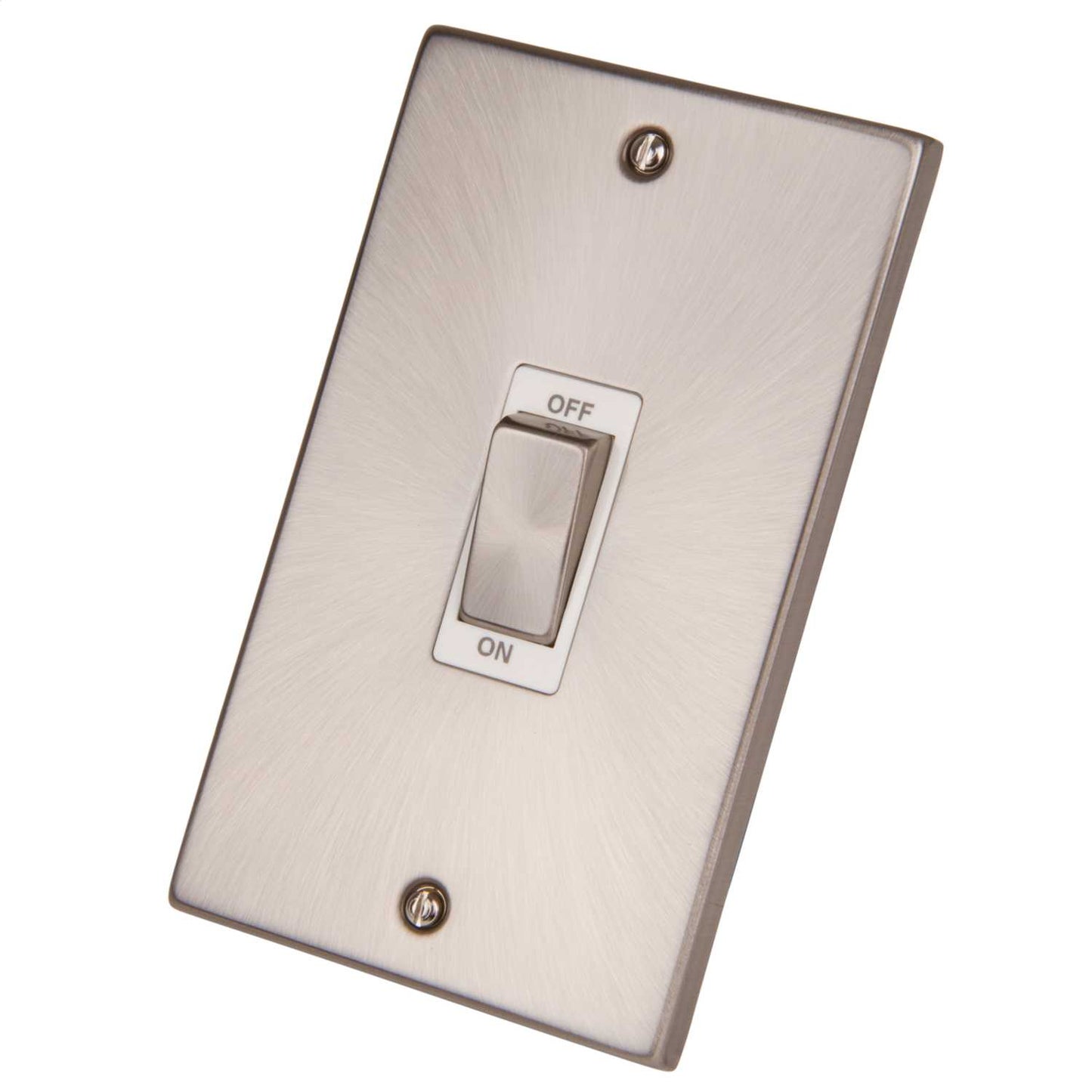 Scolmore Click Deco 45A DP 2 Gang Vertical Switch Metal / White Insert Satin Chrome