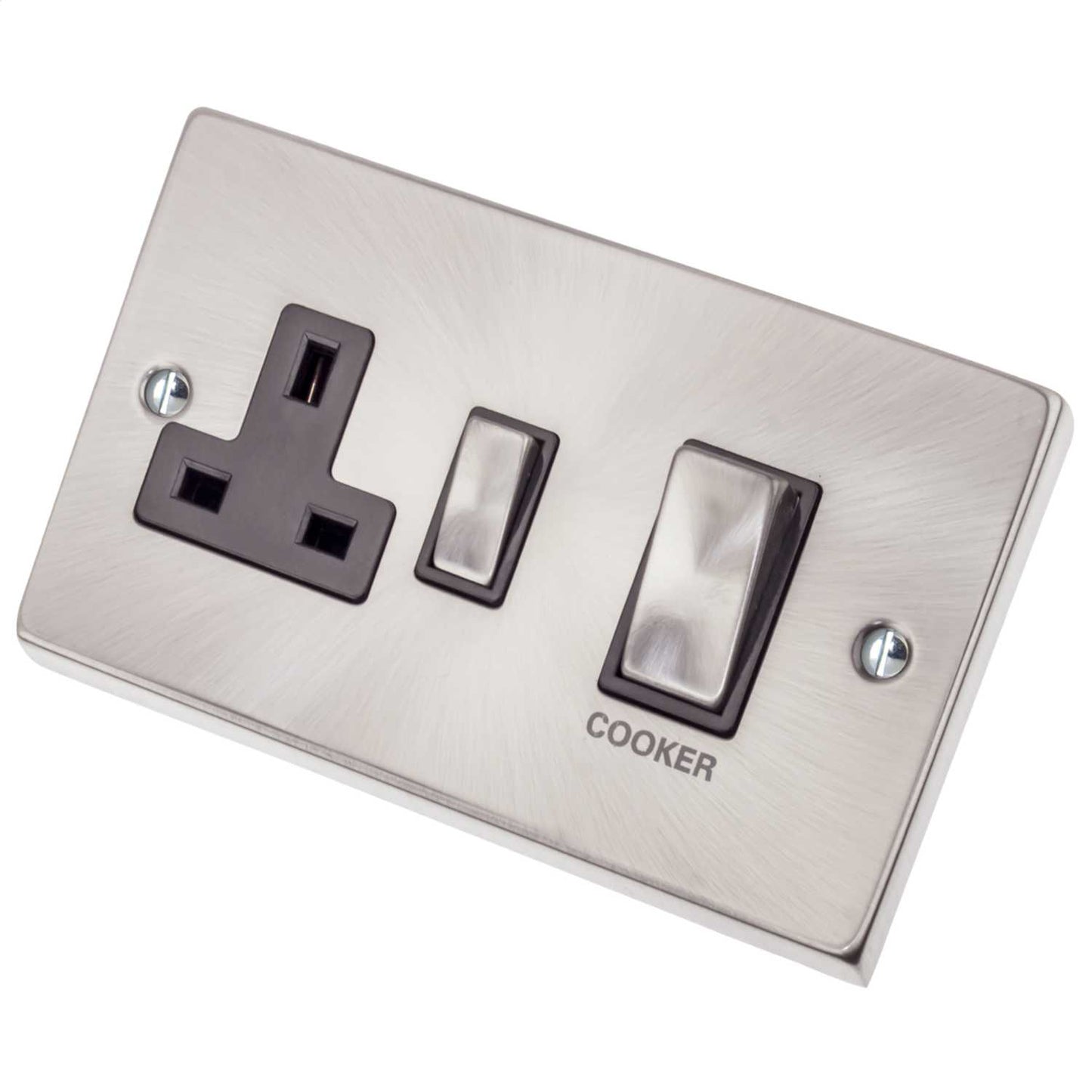 Scolmore Click Deco 45A DP Cooker Control Unit Metal / Black Insert Satin Chrome