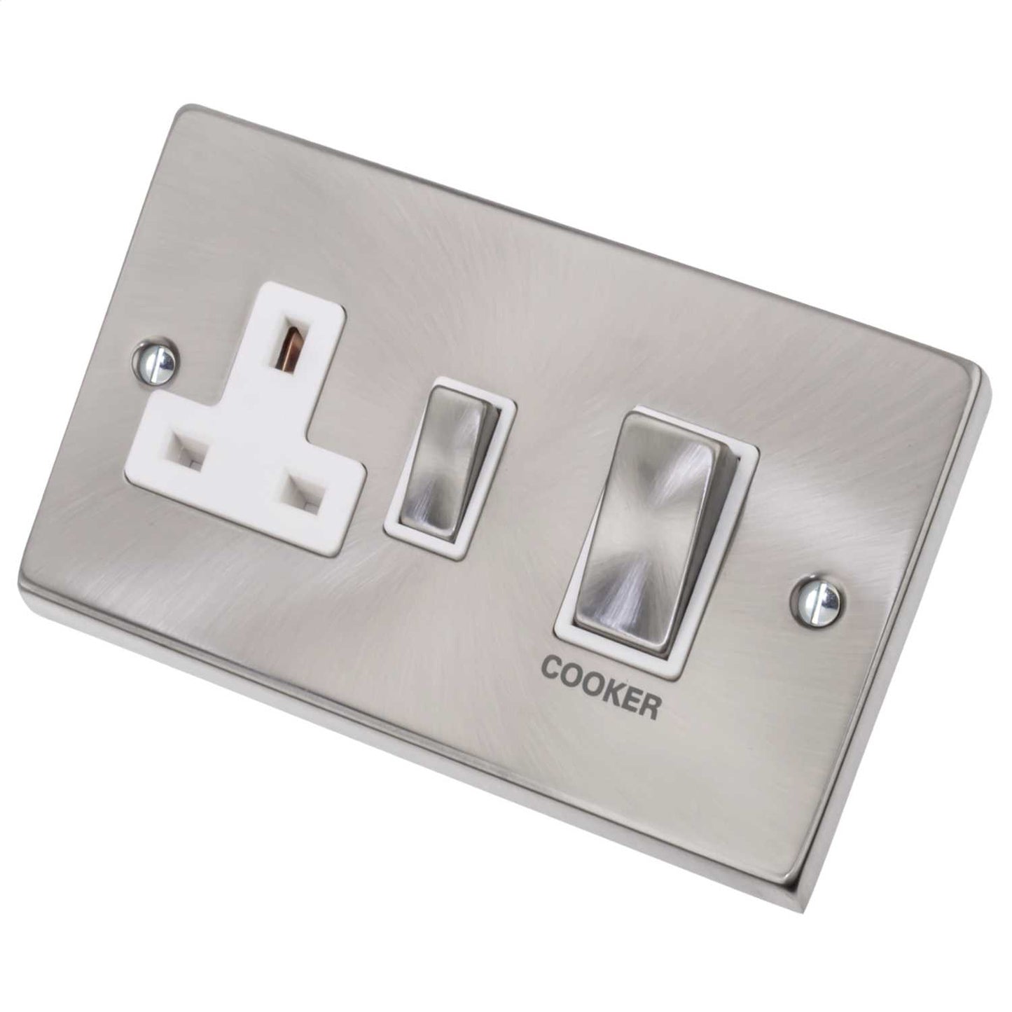 Scolmore Click Deco 45A DP Cooker Control Unit Metal / White Insert Satin Chrome
