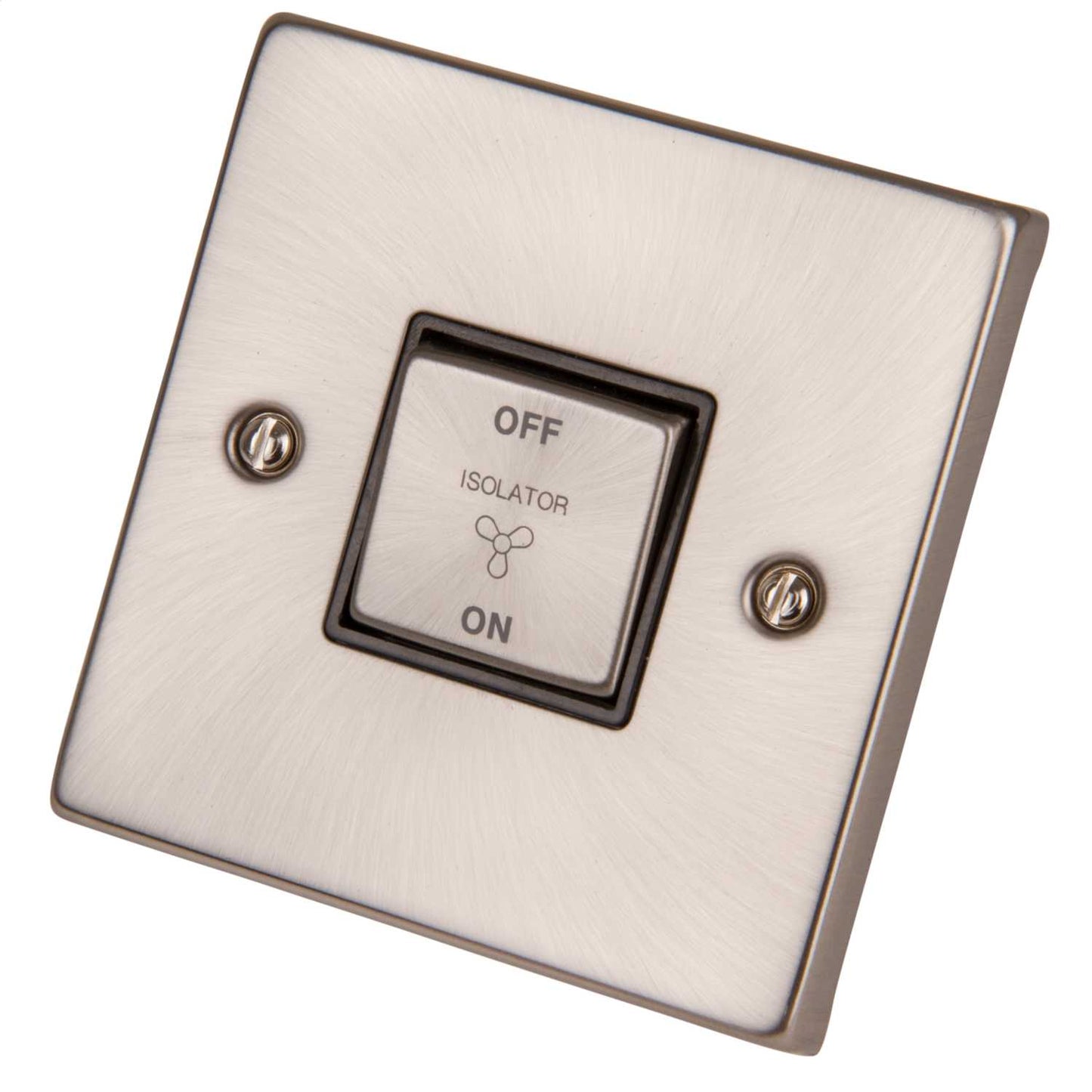 Scolmore Click Deco 10A Triple Pole Fan Isolator Switch Metal / Black Insert Satin Chrome