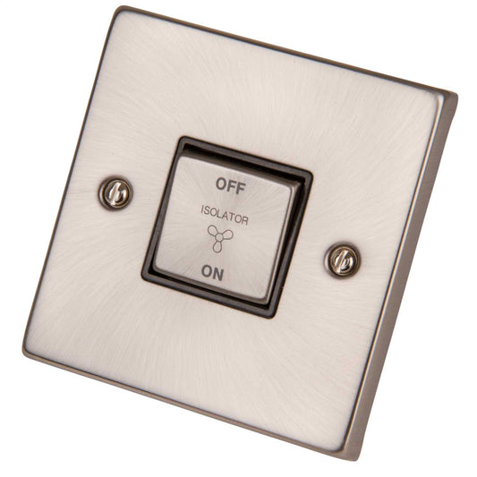 Scolmore Click Deco 10A Triple Pole Fan Isolator Switch Metal / Black Insert Satin Chrome