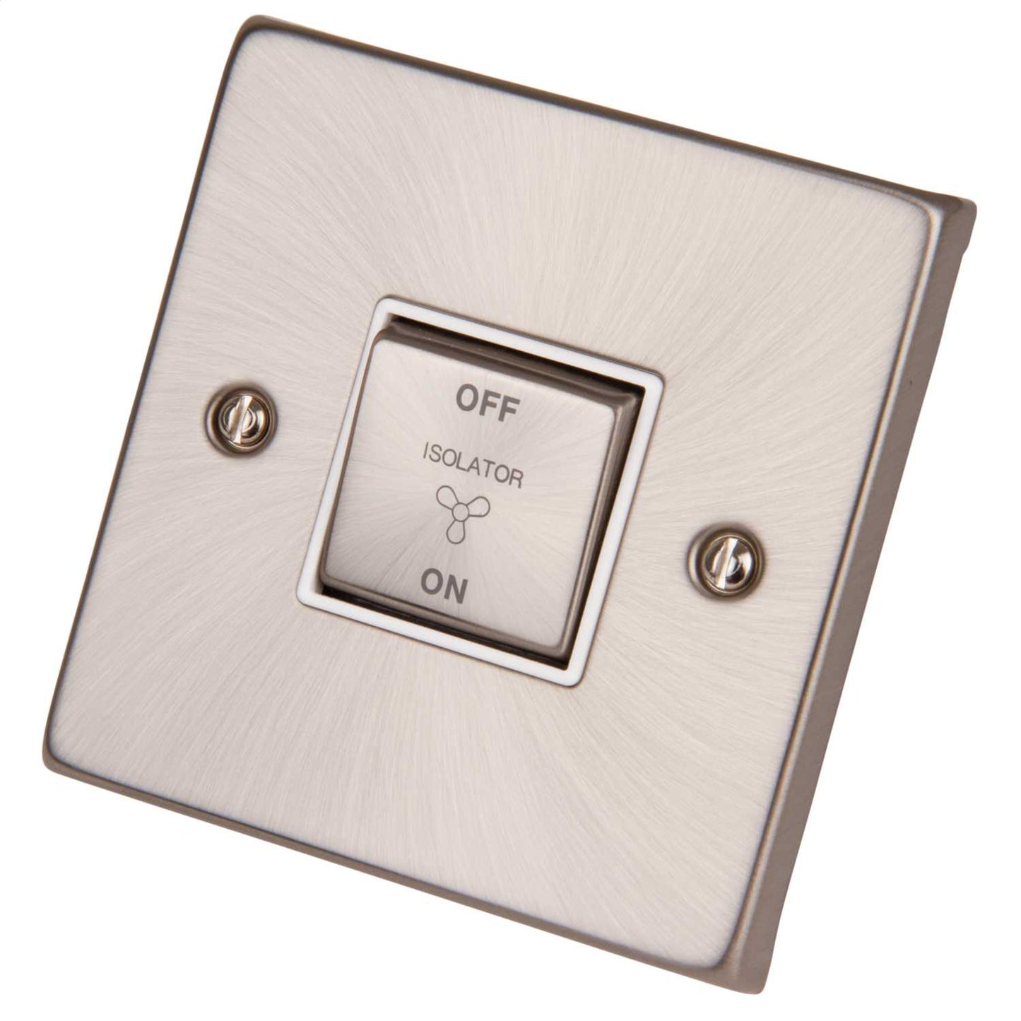 Scolmore Click Deco 10A Triple Pole Fan Isolator Switch Metal / White Insert Satin Chrome