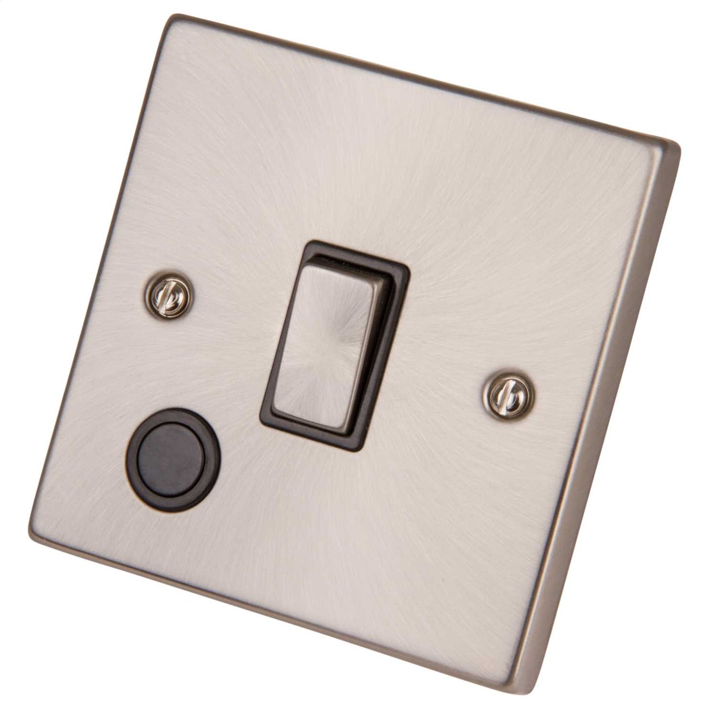 Scolmore Click Deco 20A DP Switch with Flex Outlet Metal / Black Insert Satin Chrome