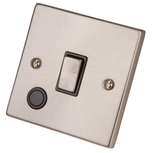 Scolmore Click Deco 20A DP Switch with Flex Outlet Metal / Black Insert Satin Chrome