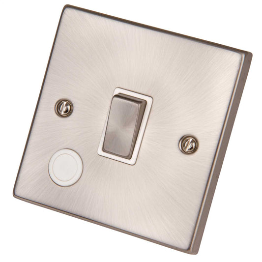 Scolmore Click Deco 20A DP Switch with Flex Outlet Metal / White Insert Satin Chrome