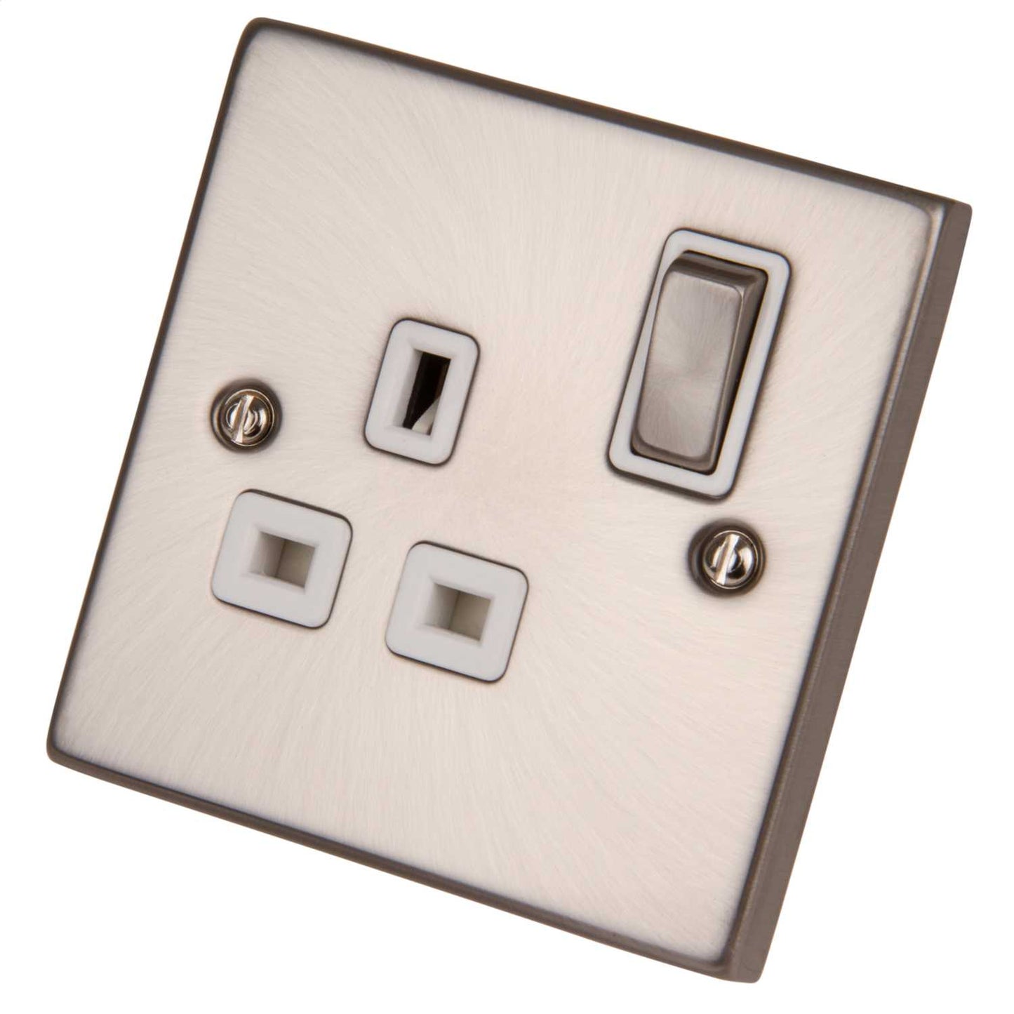 Scolmore Click Deco 13A DP 1 Gang Switched Socket Metal / White Insert Satin Chrome