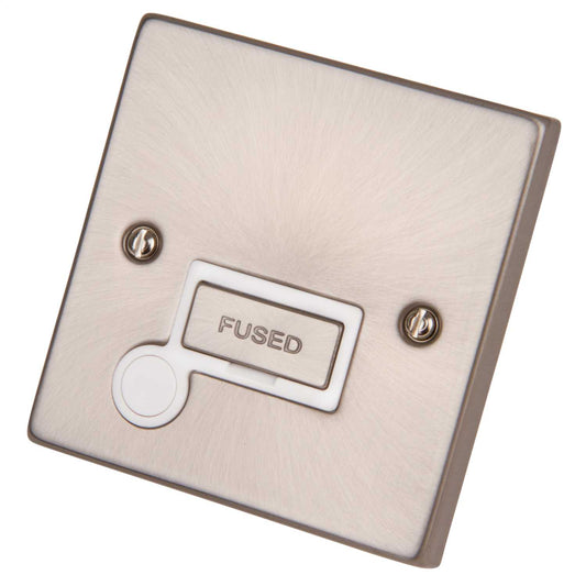Scolmore Click Deco 13A Unswitched Fused Spur with Flex Outlet Metal / White Insert Satin Chrome