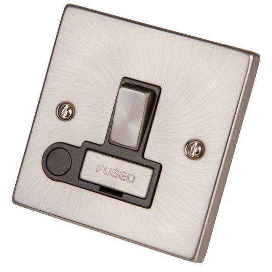 Scolmore Click Deco 13A Switched Fused Spur with Flex Outlet Metal / Black Insert Satin Chrome