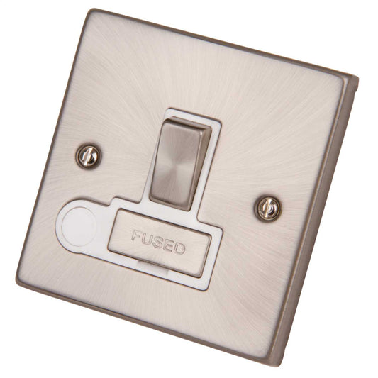 Scolmore Click Deco 13A Switched Fused Spur with Flex Outlet Metal / White Insert Satin Chrome