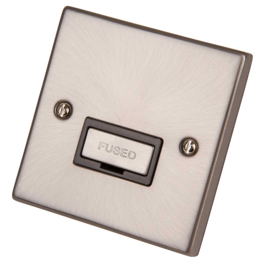 Scolmore Click Deco 13A Unswitched Fused Spur Metal / Black Insert Satin Chrome