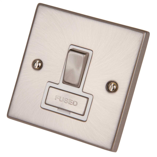 Scolmore Click Deco 13A DP Switched Fused Spur Metal / White Insert Satin Chrome