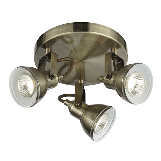 Searchlight Focus GU10 3 Light Round Plate Spotlight Antique Brass