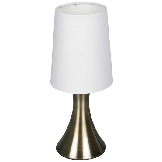 Searchlight 3922 Touch Table Lamp Antique Brass with White Fabric Shade