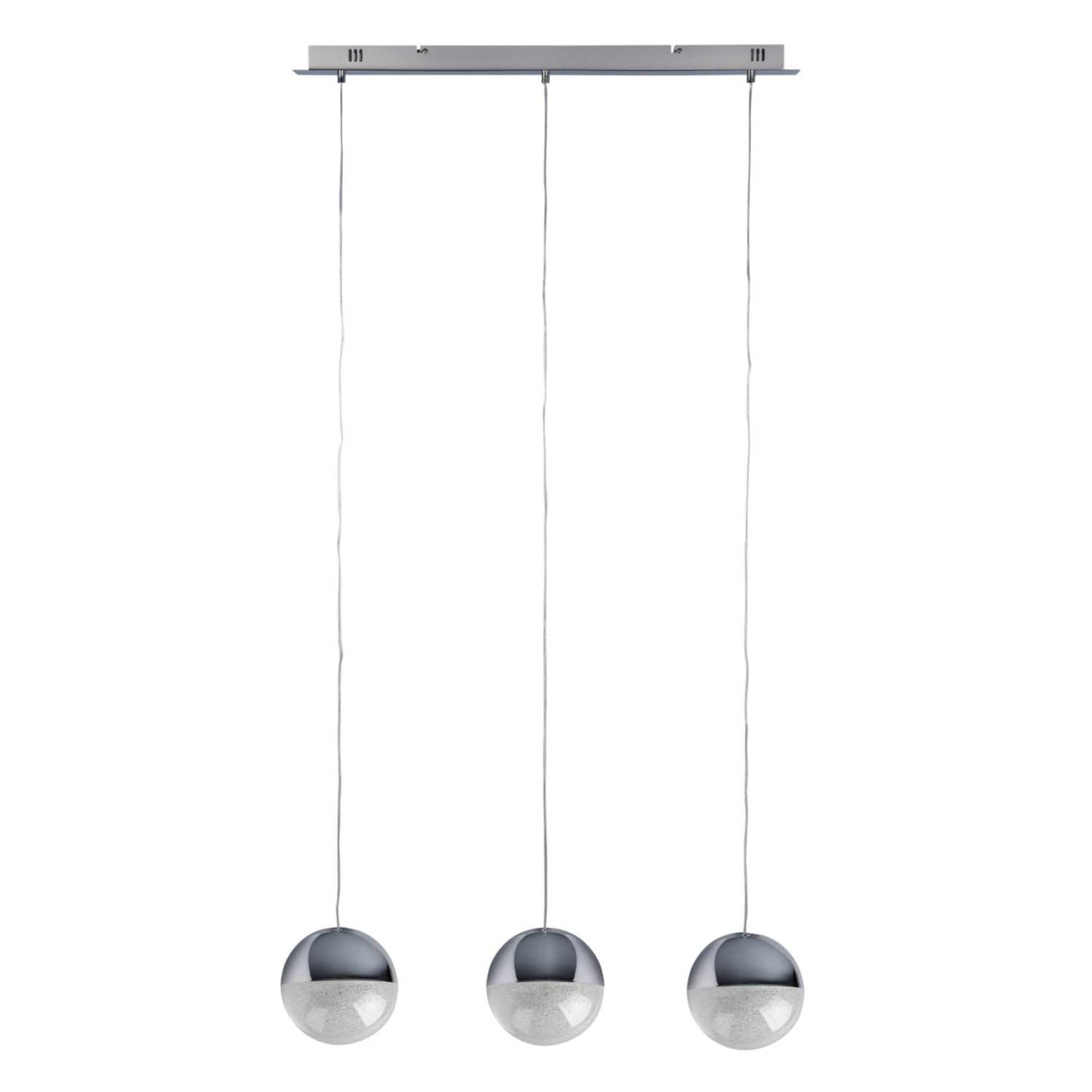 Searchlight Marbles 36W 3 light LED Bar Pendant Polished Chrome / Crushed Ice Shade 4000K