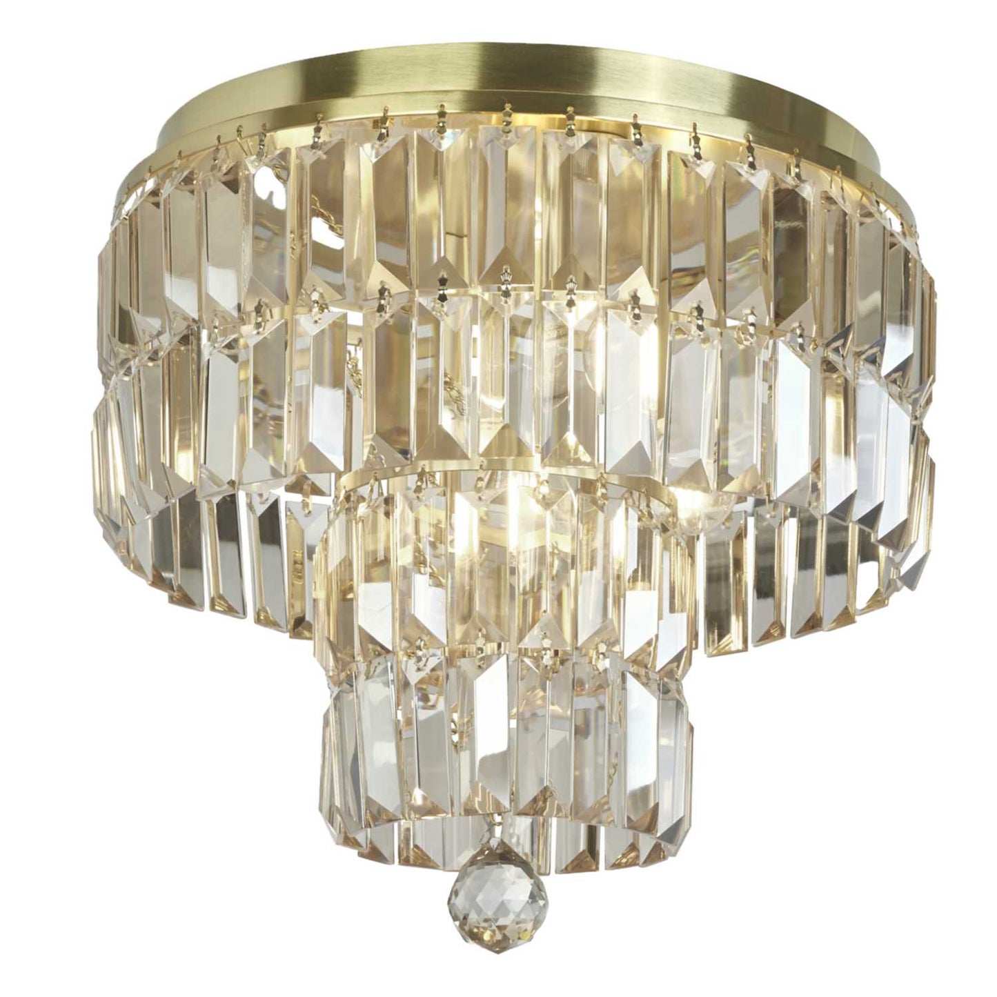 Searchlight Empire 4 Light Flush Fitting Satin Brass with Champagne Crystal