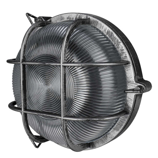 Searchlight Bulkhead Outdoor Round Light Black Silver