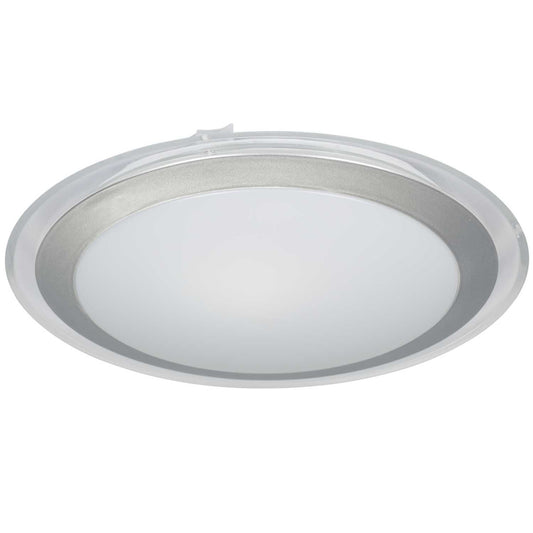 Searchlight 12W LED Flush Ceiling Light with White Acrylic Shade Silver 3000K