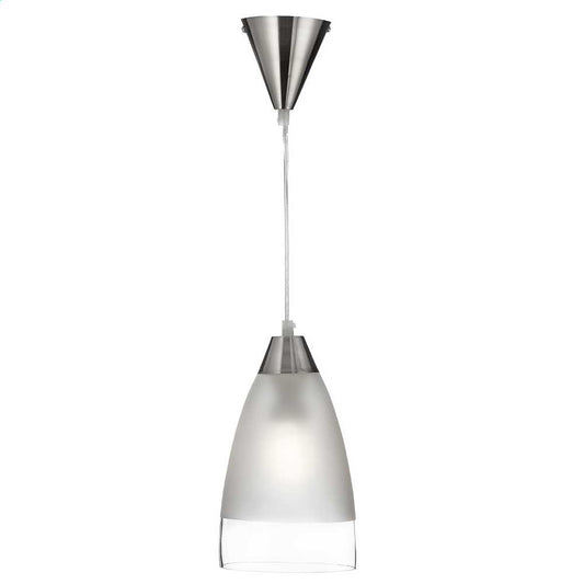 Searchlight Ankara 1 Light Ceiling Pendant Satin Silver with Acid Glass