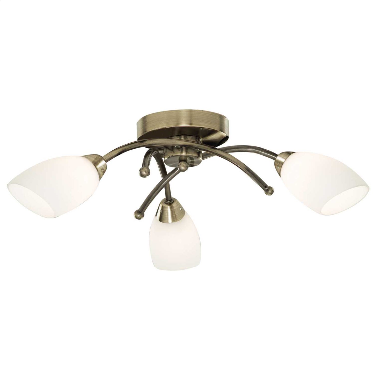 Searchlight Opera 3 Light Ceiling Light Antique Brass with Opal Glass