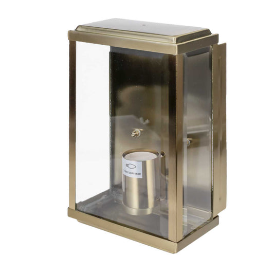 Searchlight Box Outdoor Wall Light with Bevelled Glass Antique Brass