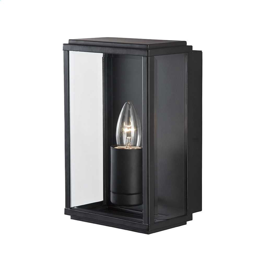 Searchlight Box Outdoor Wall Light with Bevelled Glass Black