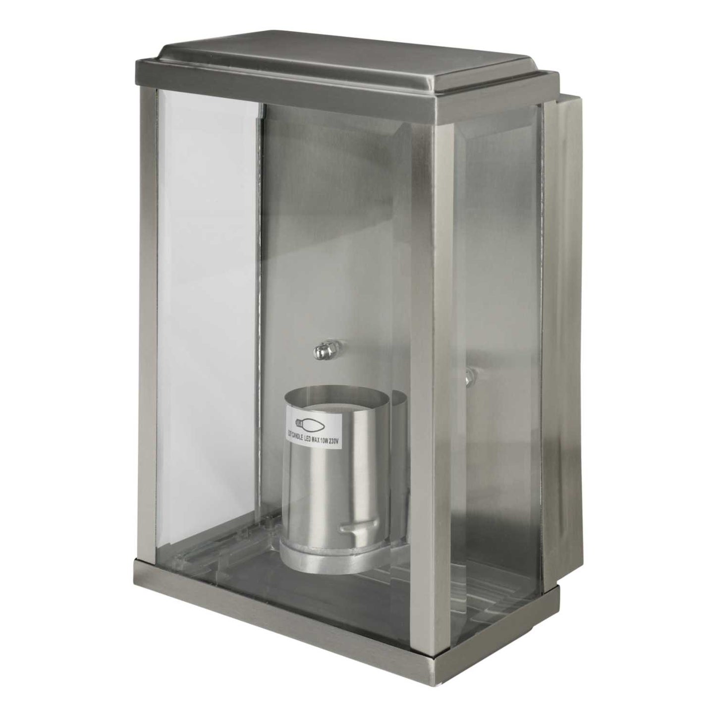 Searchlight Box Outdoor Wall Light with Bevelled Glass Satin Silver