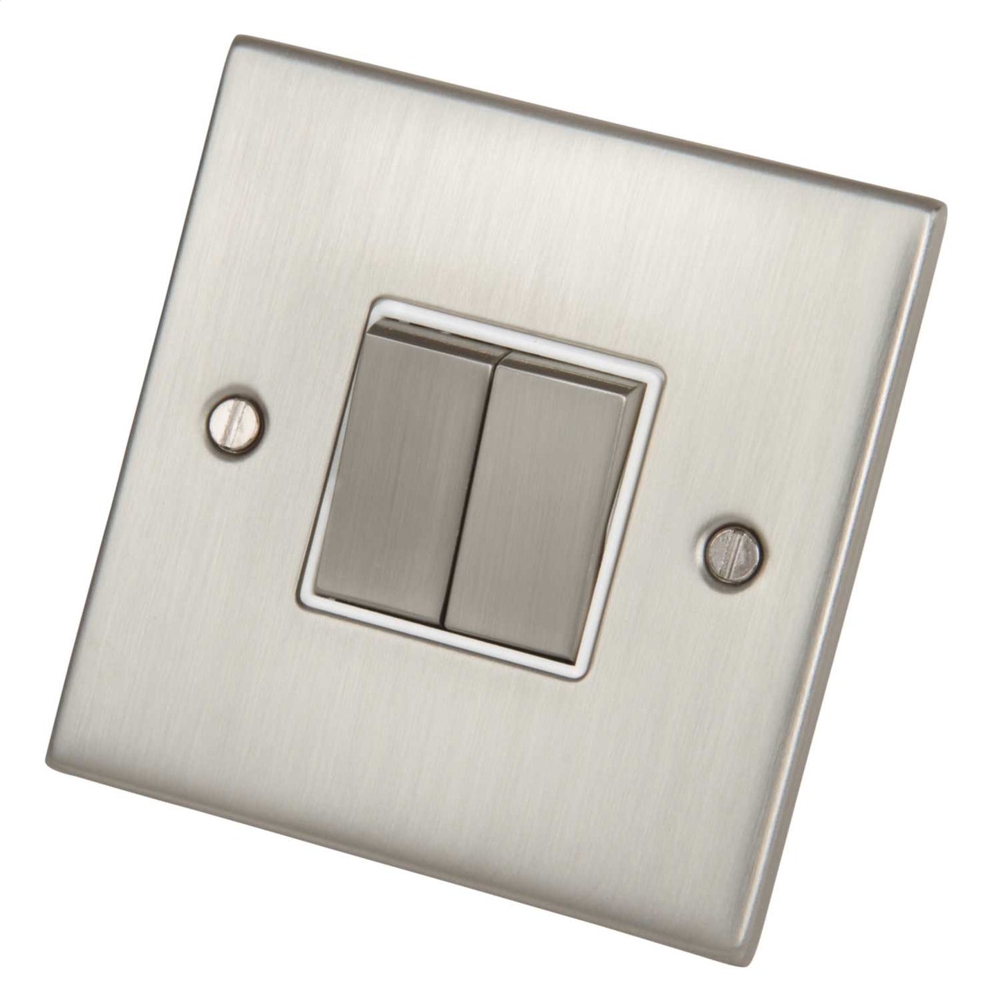 LGA Selectric 5M 10A 2 Gang 2 Way Switch Metal / White Insert Satin Chrome