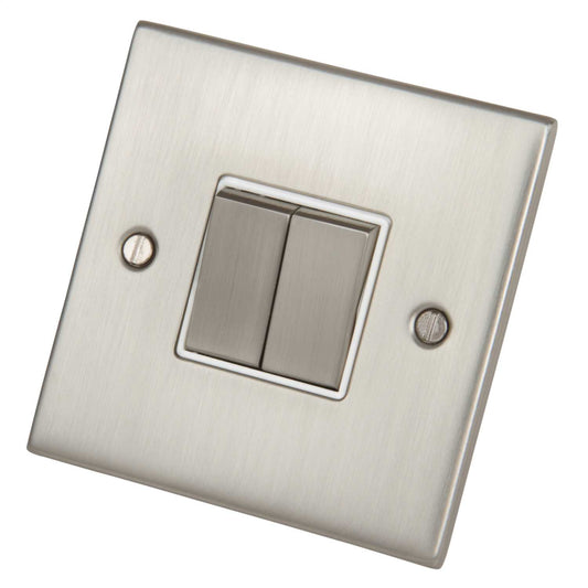 LGA Selectric 5M 10A 2 Gang 2 Way Switch Metal / White Insert Satin Chrome