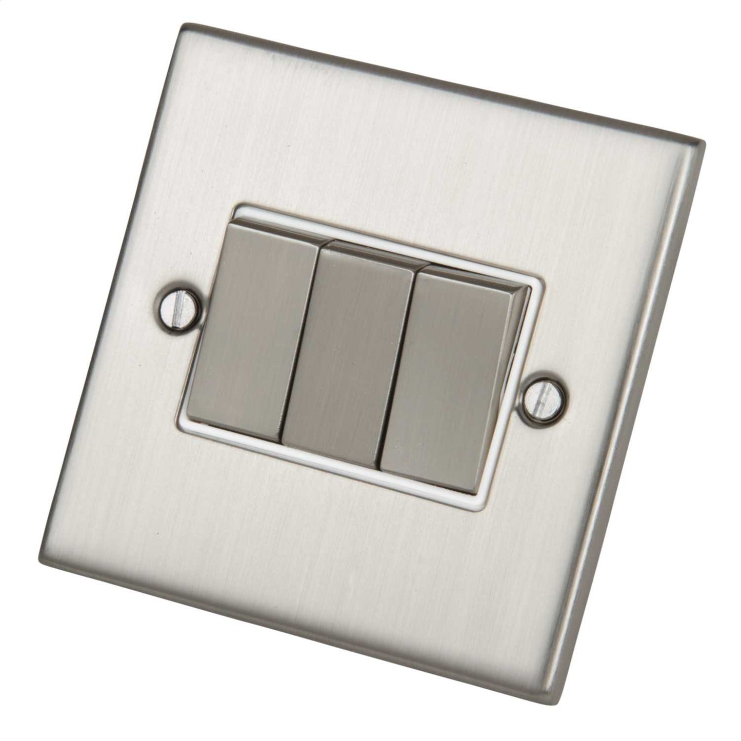 LGA Selectric 5M 10A 3 Gang 2 Way Switch Metal / White Insert Satin Chrome