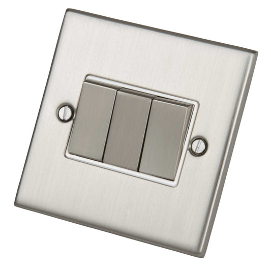LGA Selectric 5M 10A 3 Gang 2 Way Switch Metal / White Insert Satin Chrome