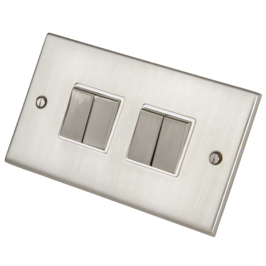 LGA Selectric 5M 10A 4 Gang 2 Way Switch Metal / White Insert Satin Chrome