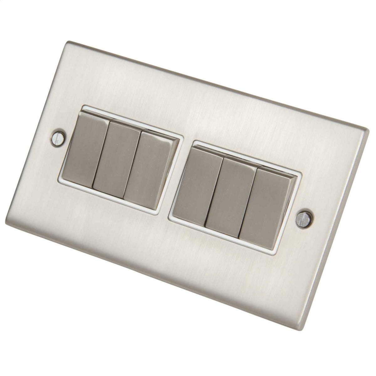 LGA Selectric 5M 10A 6 Gang 2 Way Switch Metal / White Insert Satin Chrome