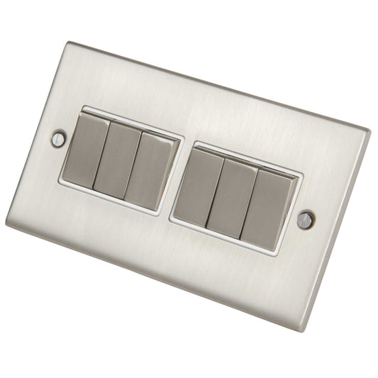 LGA Selectric 5M 10A 6 Gang 2 Way Switch Metal / White Insert Satin Chrome