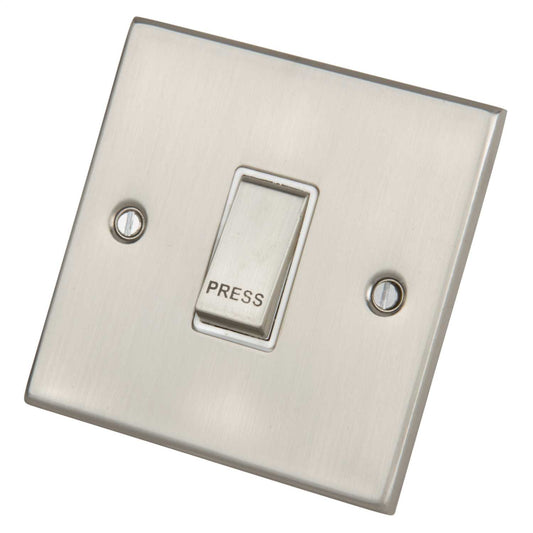 LGA Selectric 5M 10A Push Switch marked Press Metal / White Insert Satin Chrome