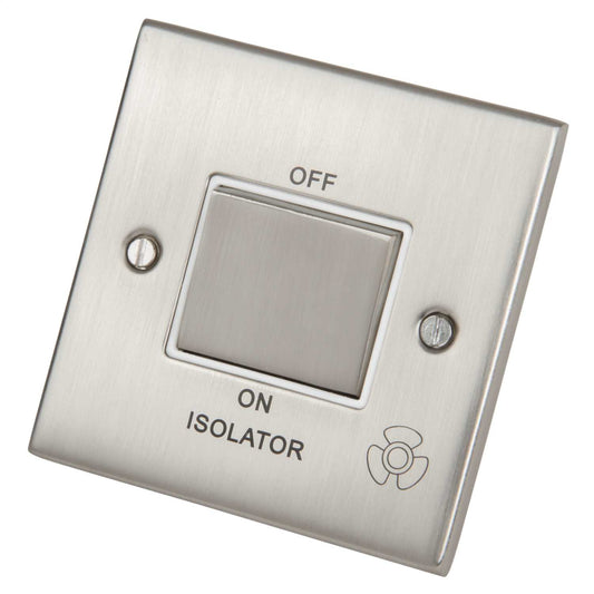 LGA Selectric 5M 10A Triple Pole Fan Isolator Switch Metal / White Insert Satin Chrome