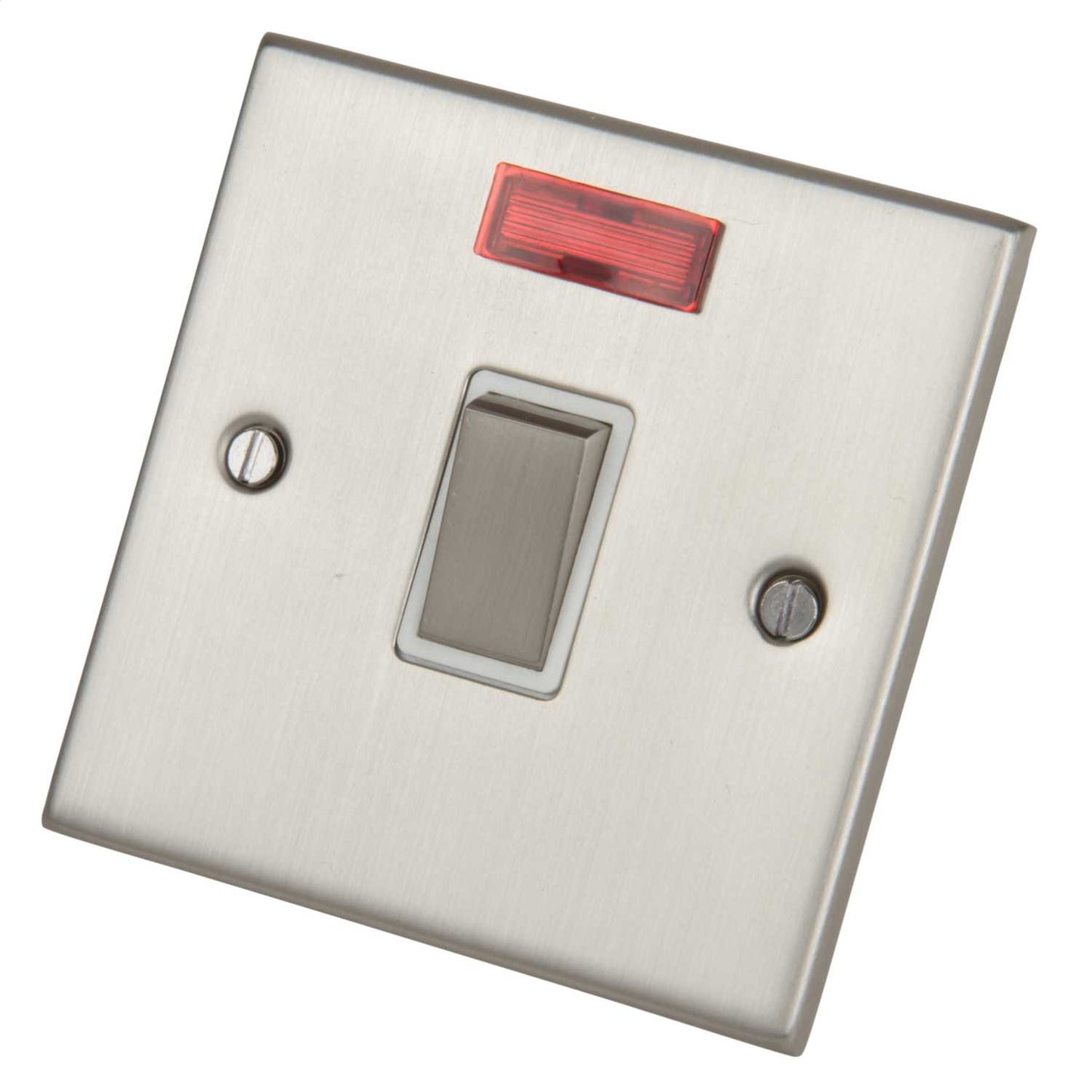 LGA Selectric 5M 20A DP Switch with Neon Metal / White Insert Satin Chrome