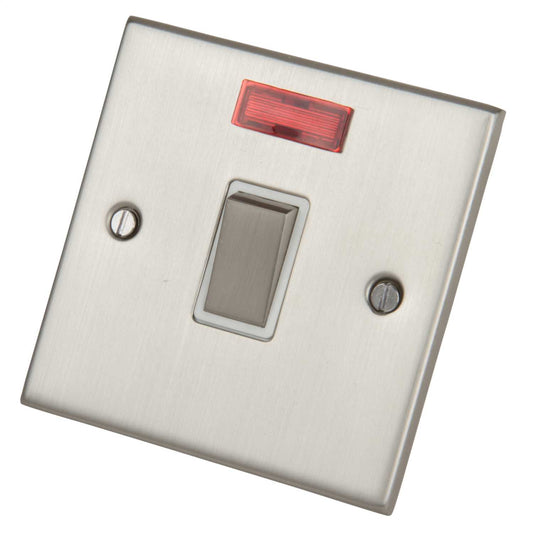 LGA Selectric 5M 20A DP Switch with Neon Metal / White Insert Satin Chrome