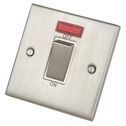 LGA Selectric 5M 45A DP 1 Gang Switch with Neon Metal / White Insert Satin Chrome