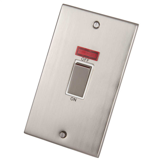 LGA Selectric 5M 45A DP 2 Gang Vertical Switch with Neon Metal / White Insert Satin Chrome