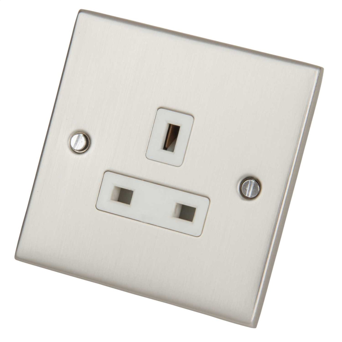 LGA Selectric 5M 13A 1 Gang Unswitched Socket White Insert Satin Chrome