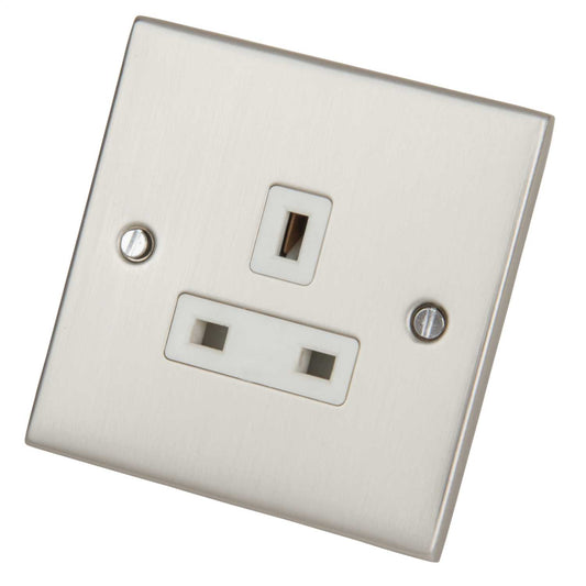 LGA Selectric 5M 13A 1 Gang Unswitched Socket White Insert Satin Chrome