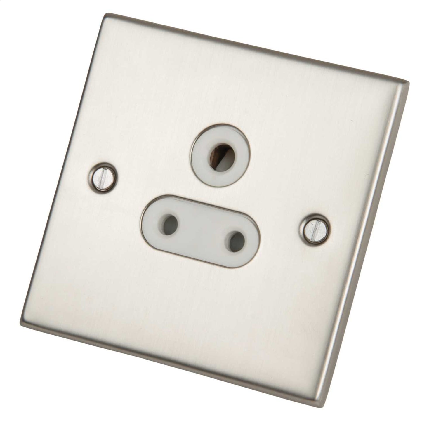 LGA Selectric 5M 5A 1 Gang Unswitched Round Pin Socket White Insert Satin Chrome