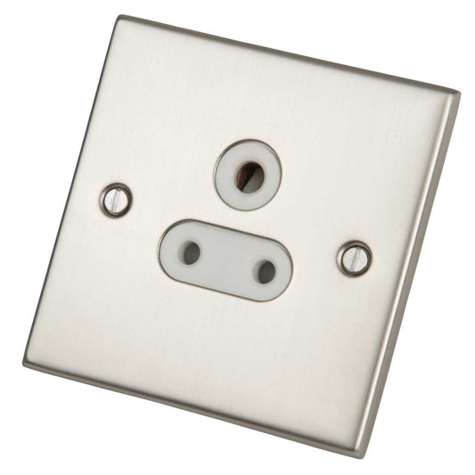 LGA Selectric 5M 5A 1 Gang Unswitched Round Pin Socket White Insert Satin Chrome