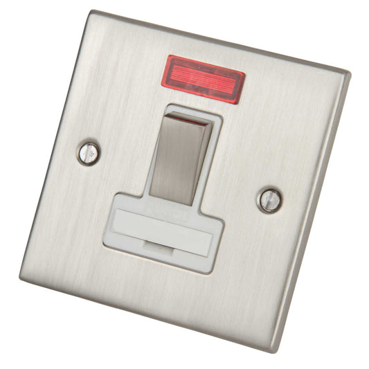 LGA Selectric 5M 13A DP Switched Fused Spur with Neon Metal / White Insert Satin Chrome