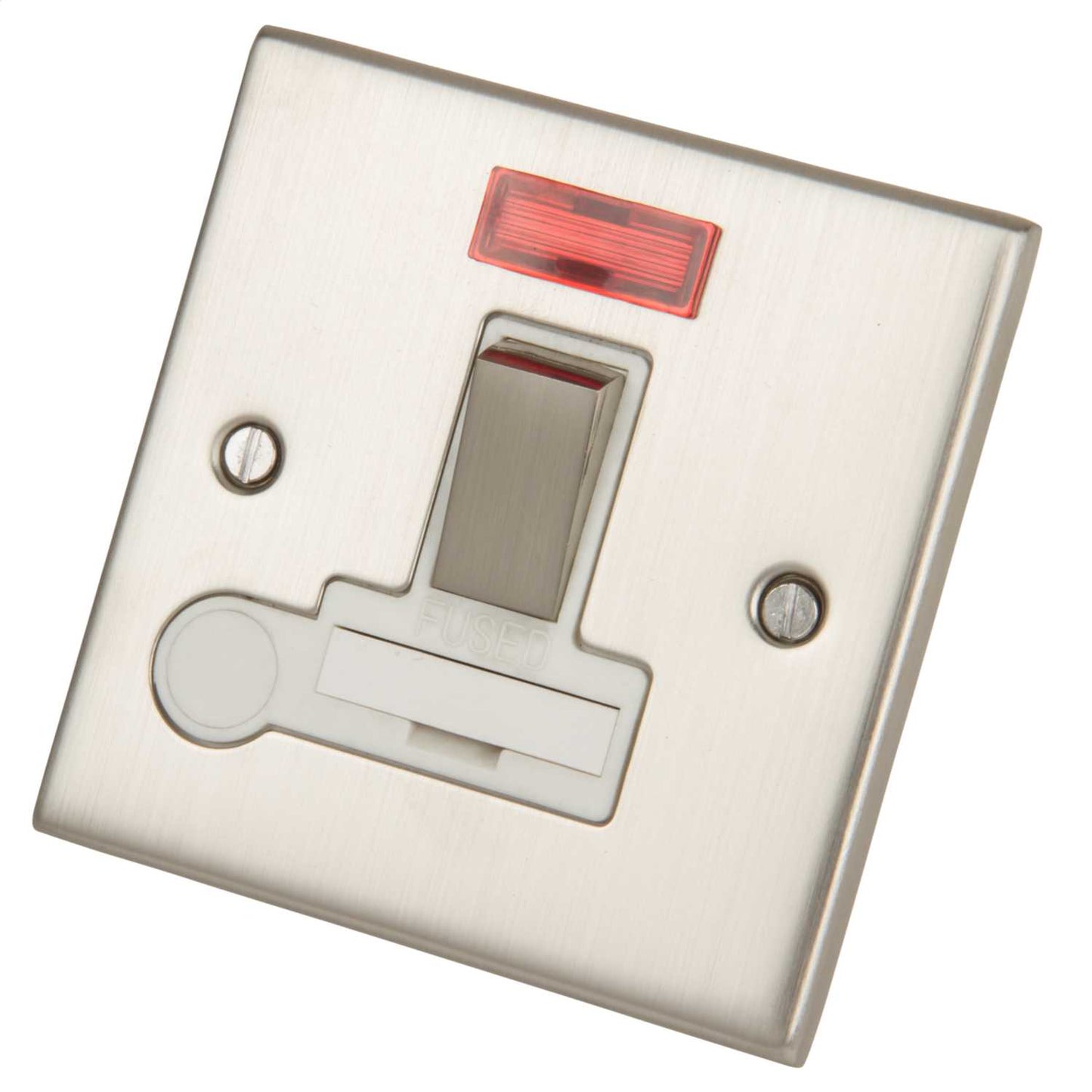 LGA Selectric 5M 13A DP Switched Fused Spur with Neon F/Outlet Metal/White Insert Satin Chrome